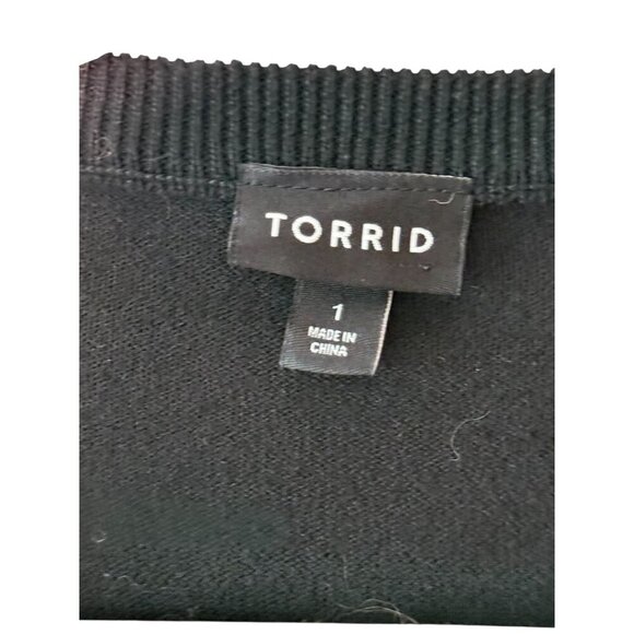 Torrid Womens Black Button-Front Cardigan Sweater Size 1 Lightweight Long Sleeve - Picture 2 of 4